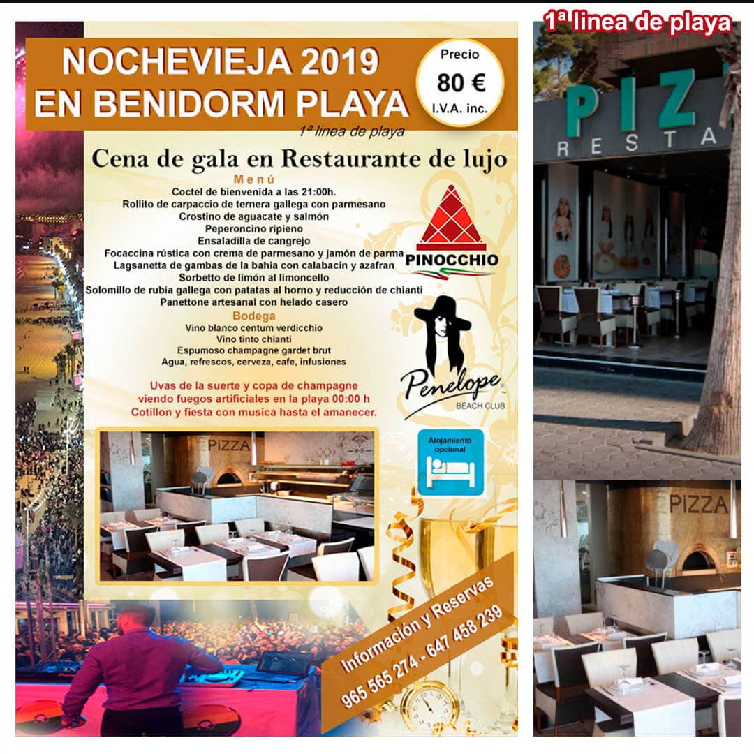 Nochevieja Benidorm playa Restaurante Pinocchio 2019